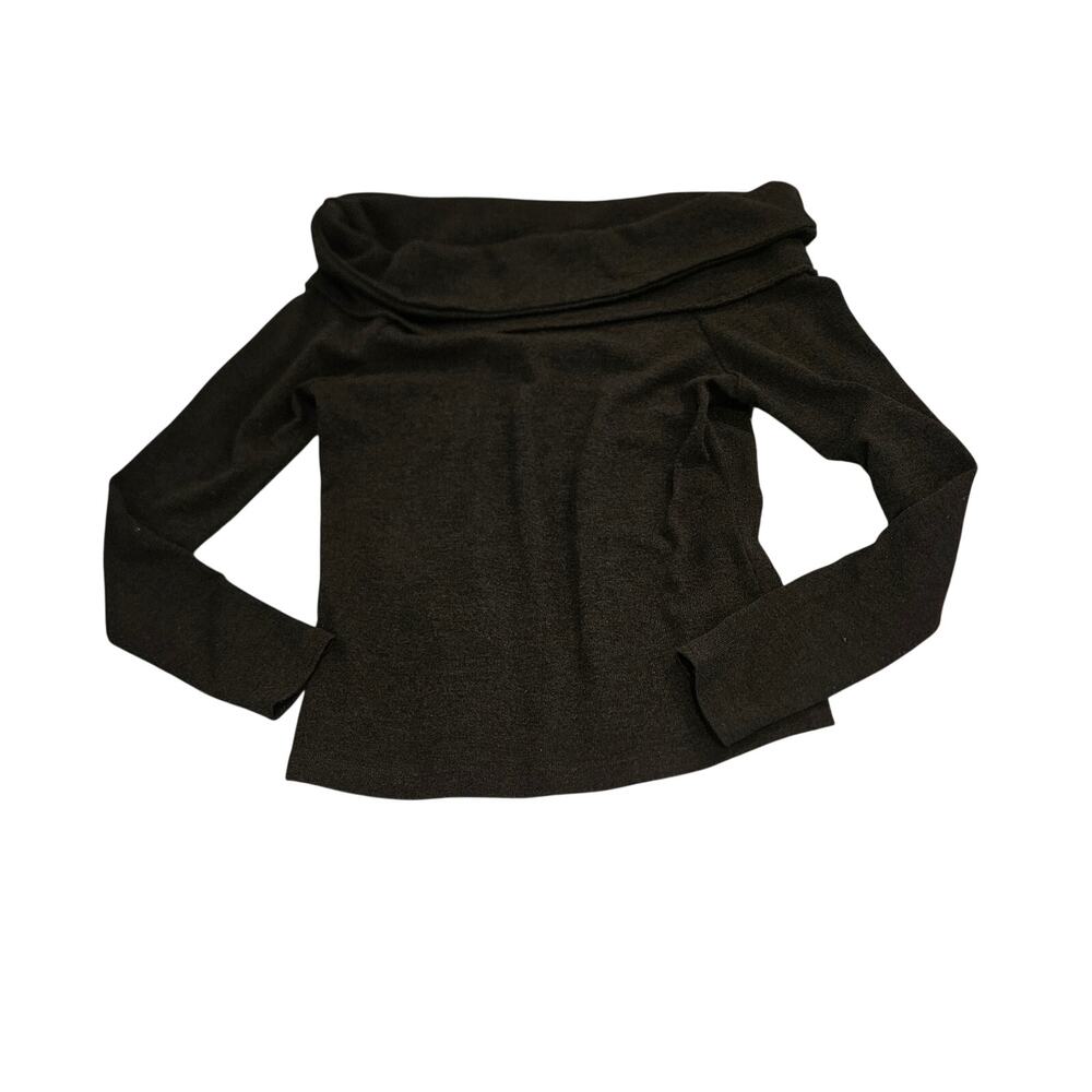 Zara Knit Sweater Womens L Black Off Shoulder Cowl Neck Semi Sheer Lightweight